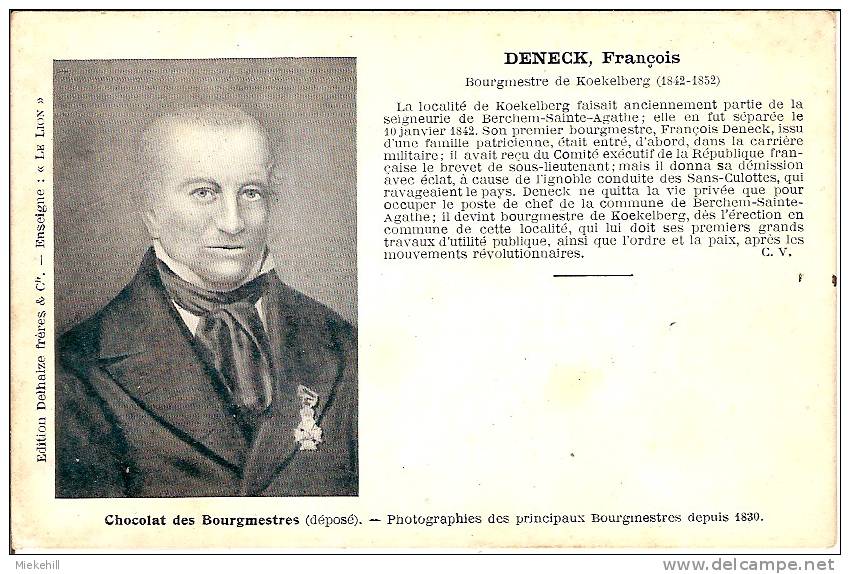 FRANCOIS DENECK-CHEF DE LA COMMUNE DE BERCHEM Ste AGATHE-BOURGMESTRE DE KOEKELBERG DE 1842 à 1852 - Koekelberg