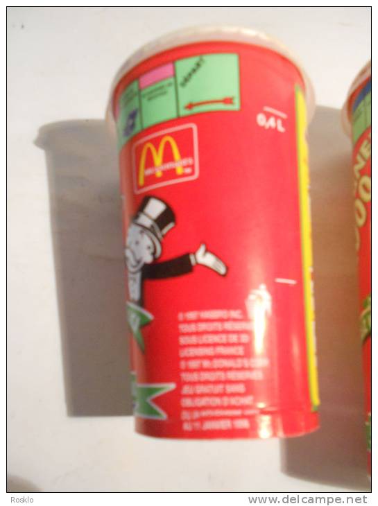 MAC DONALD / MONOPOLY 1997 / 2 GOBELETS NON PAS JOUER - McDonald's