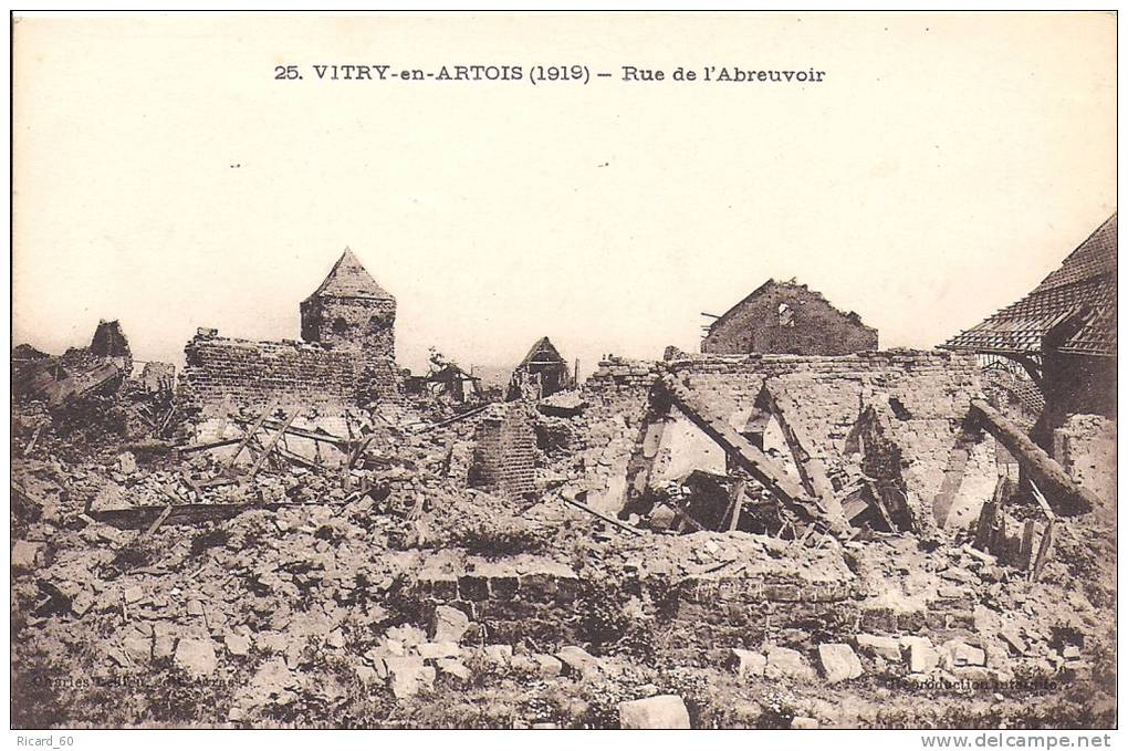 Cpa Vitry En Artois,  La Rue De L'abreuvoir, Guerre 1914-18 - Vitry En Artois