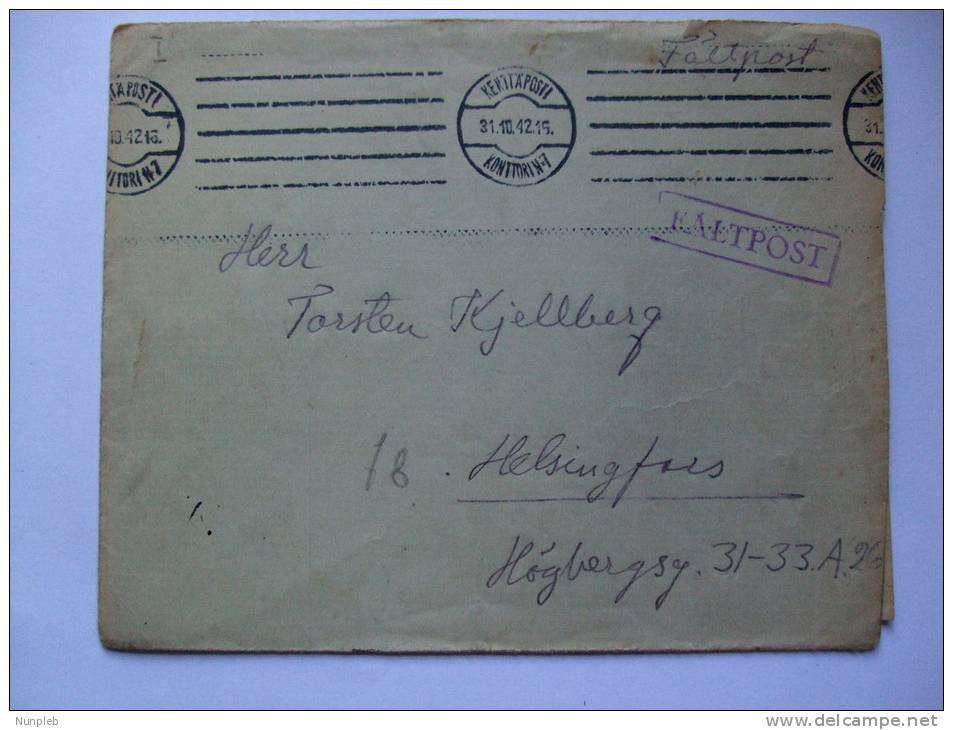 FINLAND 1942 FALTPOST ENTIRE WITH KENTTAPOSTI KONTTORIN-7 MARK FLATPOST CACHET TO HELSINKI - Covers & Documents