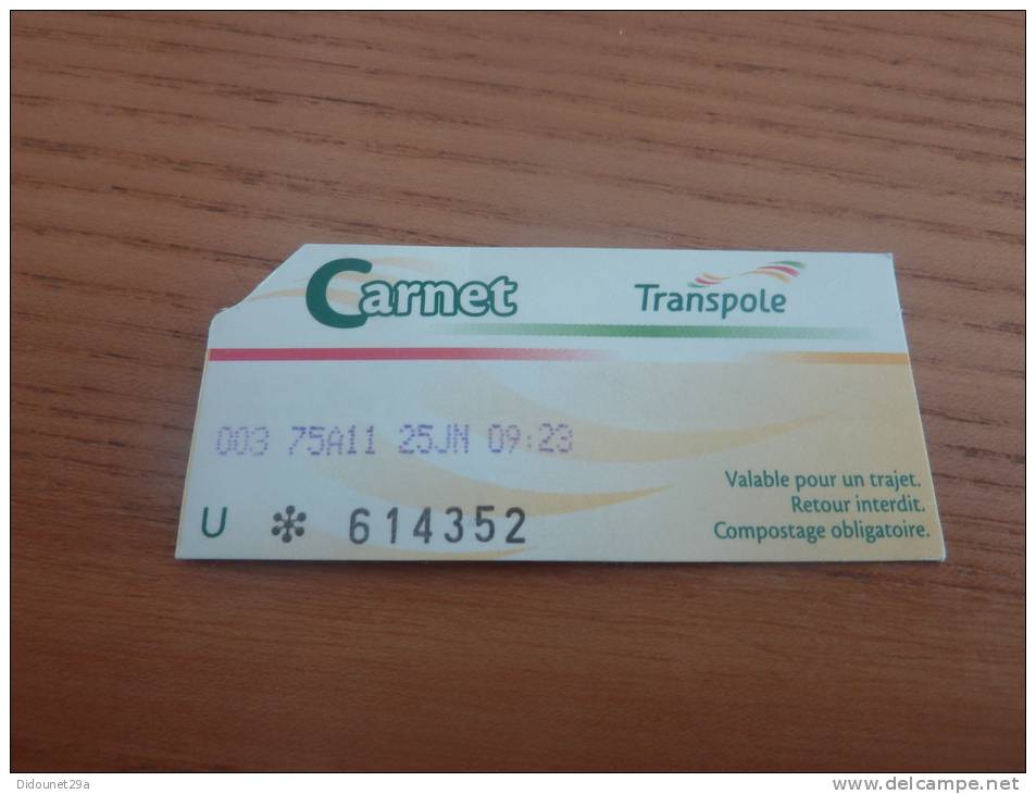 Ticket De Transport (bus, Métro) Transpole Lille(59) - U - Carnet - Europe