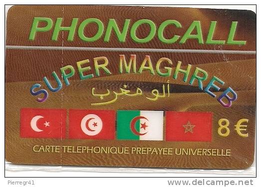 CARTE-PREPAYEE-PHONOCALL-8€-SUPER MAGHGREB-NEUV E   -NON  GRATTEE-DATE   PERIME-TBE-LUXE - Autres & Non Classés