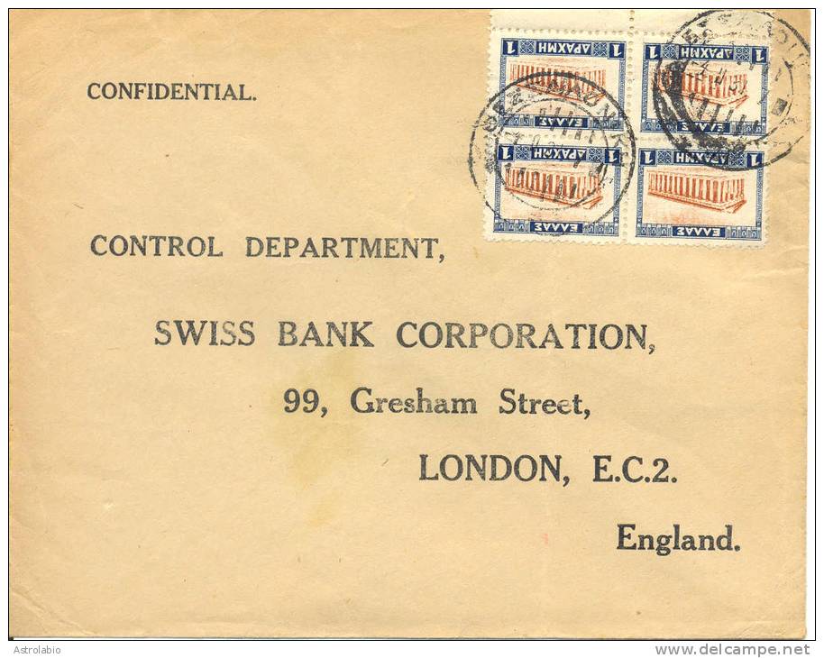 1931 Lettre De Greece Vers London. Cachet Au Dos. Cover - Storia Postale