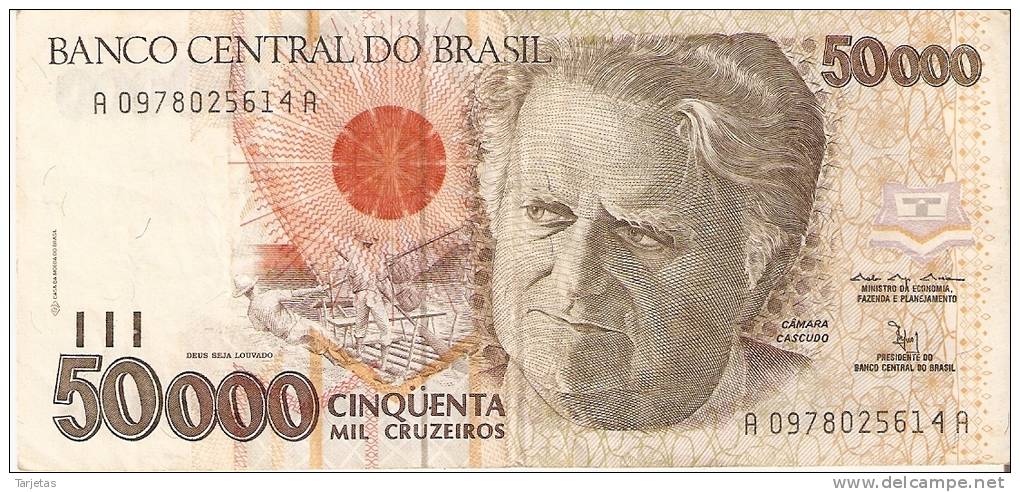 BILLETE DE BRASIL DE 50000 CRUZEIROS  (BANK NOTE) - Brésil