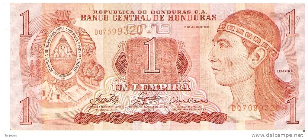 BILLETE DE HONDURAS DE 1 LEMPIRA AÑO 2006 (BANKNOTE) - Honduras