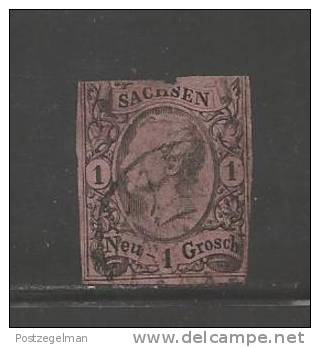 GERMANY -SACHSEN 1855 Used  Stamp 1 Neu Groschen Black On Red Nr. 9 (little Damage) - Saxony