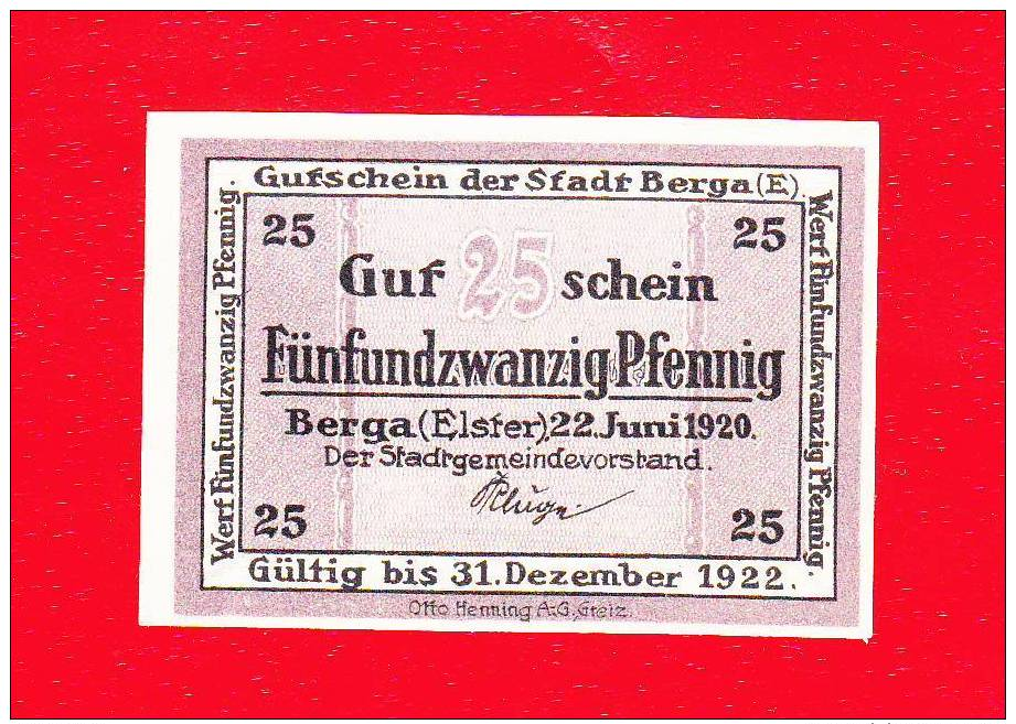 Berga, Thüringen, Notgeld, 25 Pfennig, 1920, Selten - [11] Emissions Locales