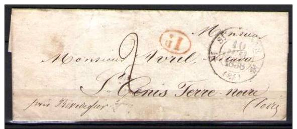 Lettre Cachet Départ ST-ETIENNE 10 JUIL 1838, Cachet Rouge 1D, Taxe Manuscrite, Cachet Arrivée RIVE DE GIER 11 JUIL 1838 - 1801-1848: Précurseurs XIX