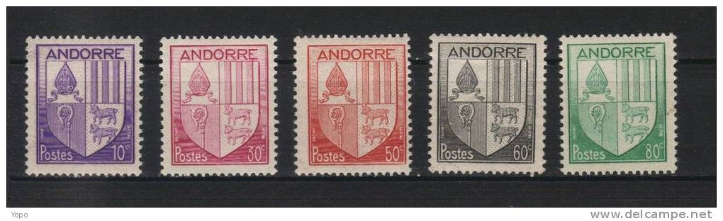 ANDORRE: Année 1944-46, Série  « Armoiries  Des Vallées», N° 93, 94, 96, 97 Et 99 , 5 Timbres - Unused Stamps