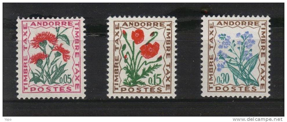 ANDORRE: Année 1964-71, Timbres MNH – Taxe, Types De France« Fleurs», N° 46, 48, 50 ( 3 Timbres) - Ungebraucht