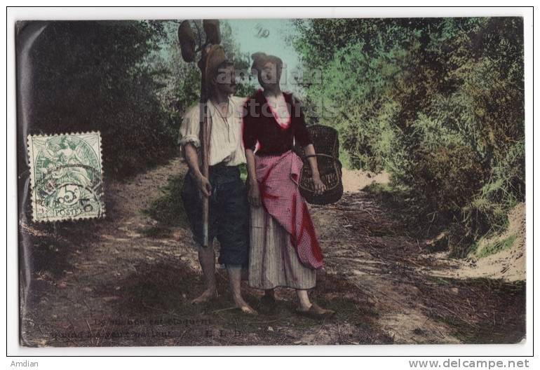 FARMERS COUPLE ROMANTIC WALK- FRANCE 1907s Postcard - AGRICULTURE-PEOPLE [s2492] - Sonstige & Ohne Zuordnung