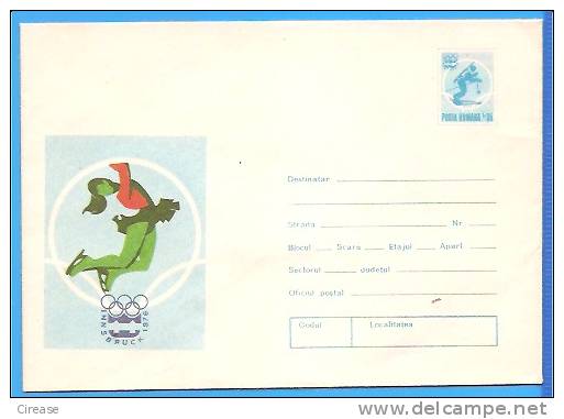 Innsbruck Winter Olympics, Skating Romania Postal Stationery Cover 1976 - Winter 1976: Innsbruck