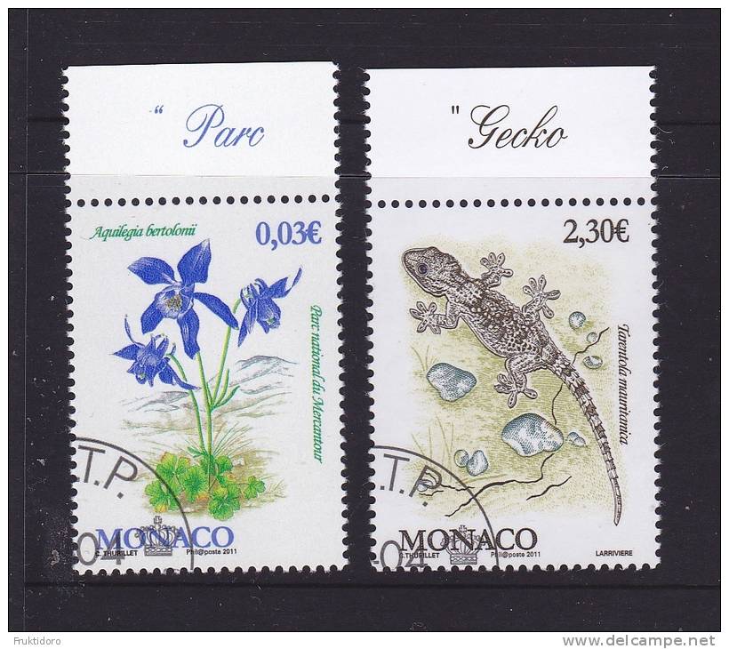 Monaco Mi 3037-3038 Flora And Fauna - Bertolonis Columbine, Mercantour - National-Park - Common Wall Gecko 2011 - Unused Stamps