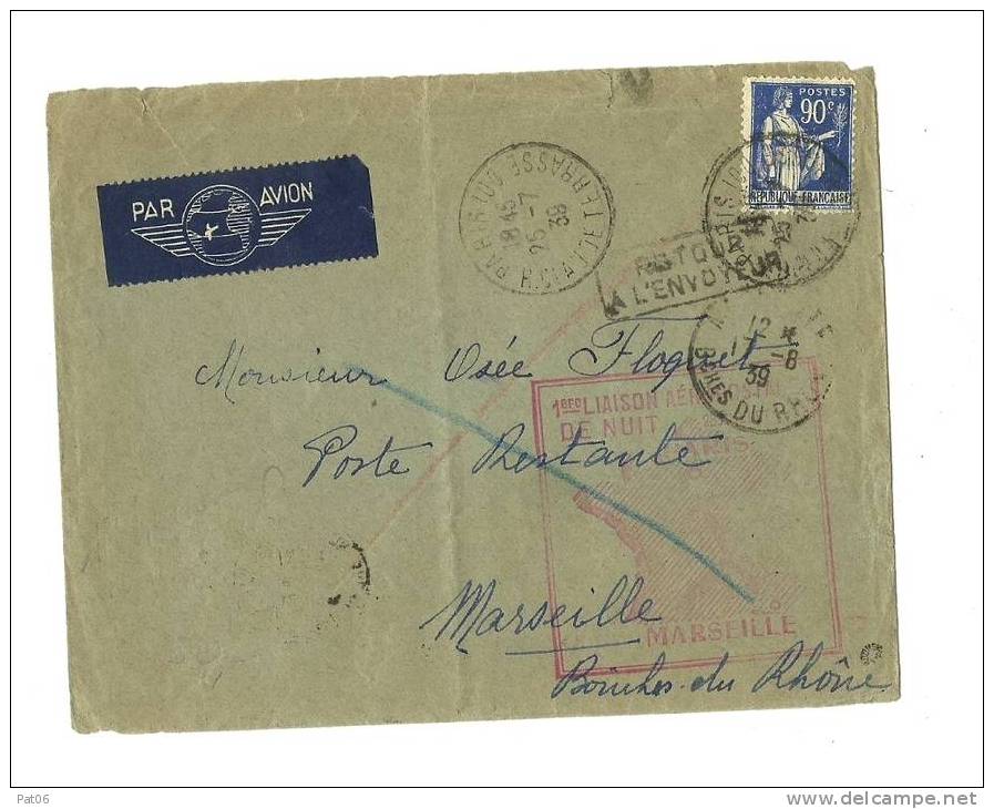 1ère Liaison Aéropostale De Nuit  Postal ? 25.7.1939 - First Flight Covers