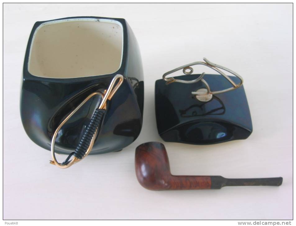 Superbe Tabatière En Faïence, Avec Porte Pipe (1970) + Pipe Camy - Snuffboxes