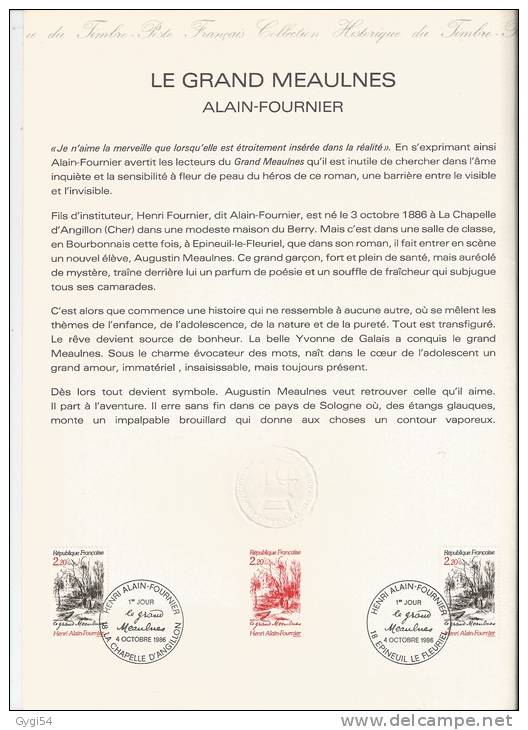 Document Philatélique Officiel De La Poste : Alain Fournier - Postdokumente