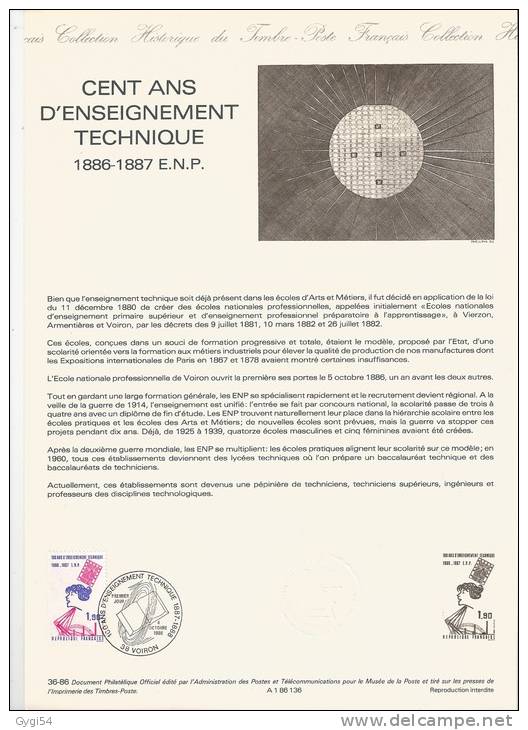 Document Philatélique Officiel De La Poste : Cent Ans D'Enseignement Technique - Documents De La Poste