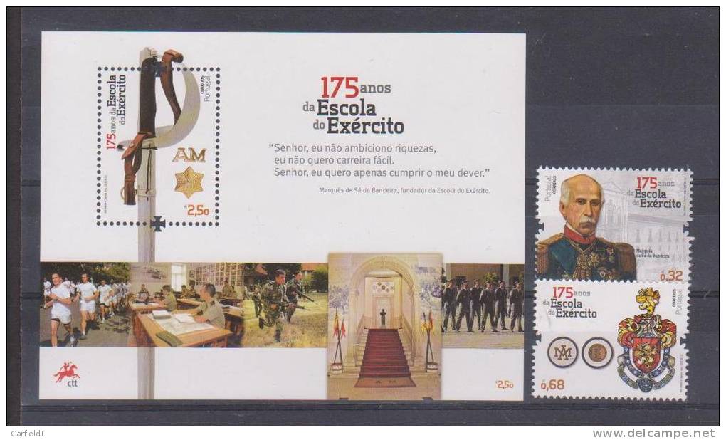 Portugal 2012, Mi.-Nr. 3696/97 Und Block 326 , 175 Anos Da Escola Do Exercito, Postfrisch / MNH - Unused Stamps