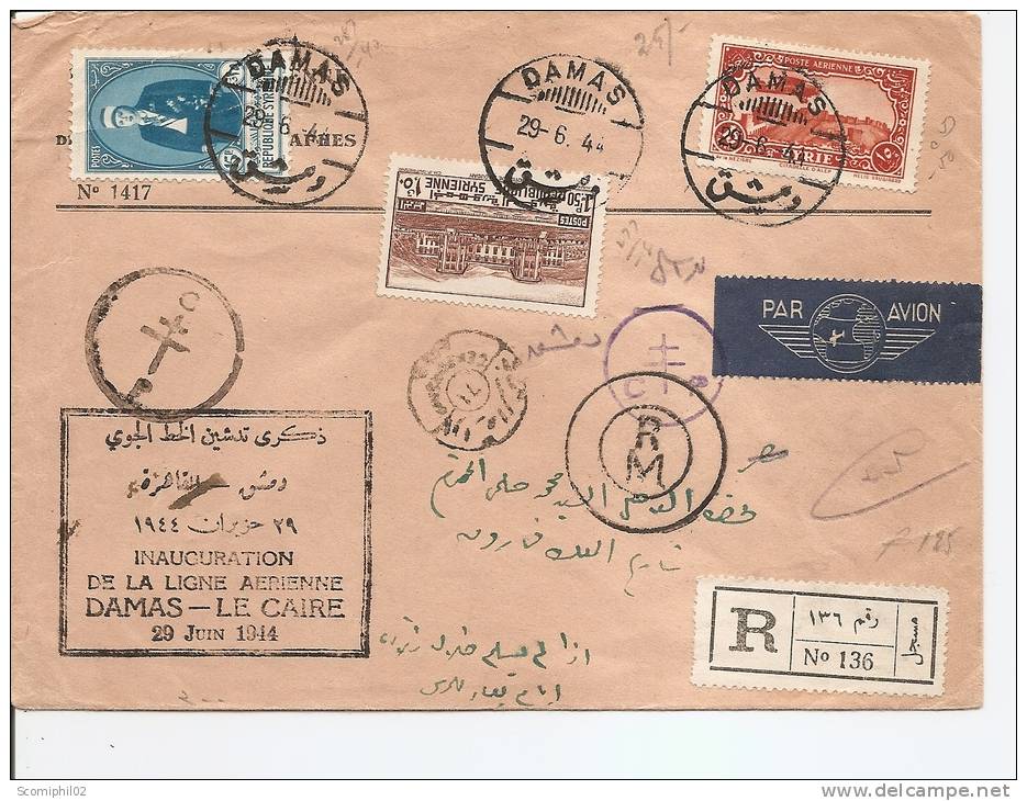 Syrie( Lettre Censurée En Recommandé De 1944 En Premier Vol à Voir) - Other & Unclassified