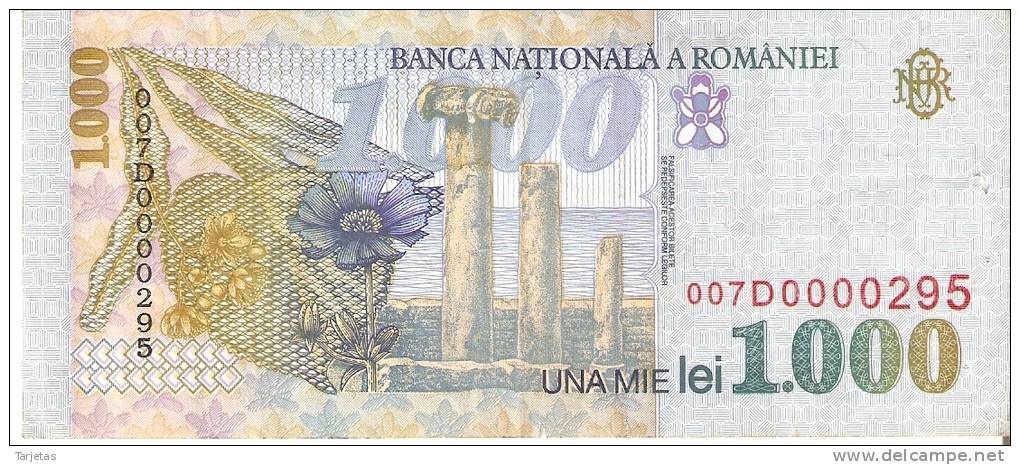 BILLETE DE RUMANIA DE 1000 LEI  DEL AÑO 1998 (BANKNOTE) - Rumania