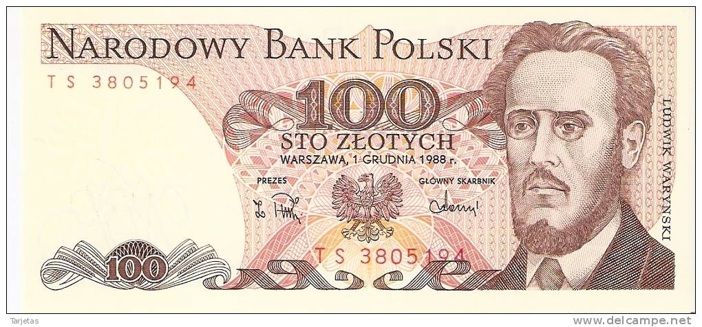 BILLETE DE POLONIA DE 100 ZLOTYCH DEL AÑO 1988 SIN CIRCULAR (BANKNOTE) - Polonia
