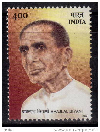 India MNH 2002, Brajlal Biyani, Patriot, Writer - Unused Stamps