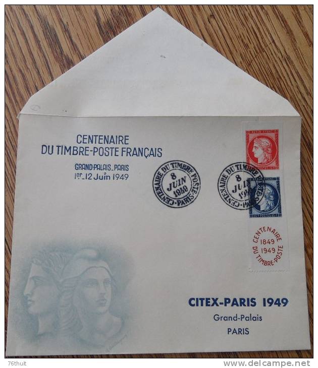 8/6/1949 -FDC -  CENTENAIRE DU TIMBRE FRANCAIS - Grand Palais Paris - Yvert Et Tellier N°830-831 - ....-1949