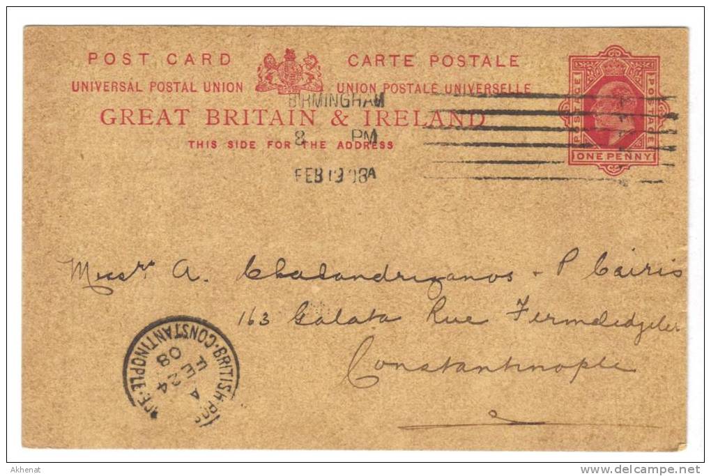 ENG167 - U.K. , Intero Viaggiato Da London Per Costantinople (Turkey) 19FE08  . - Storia Postale