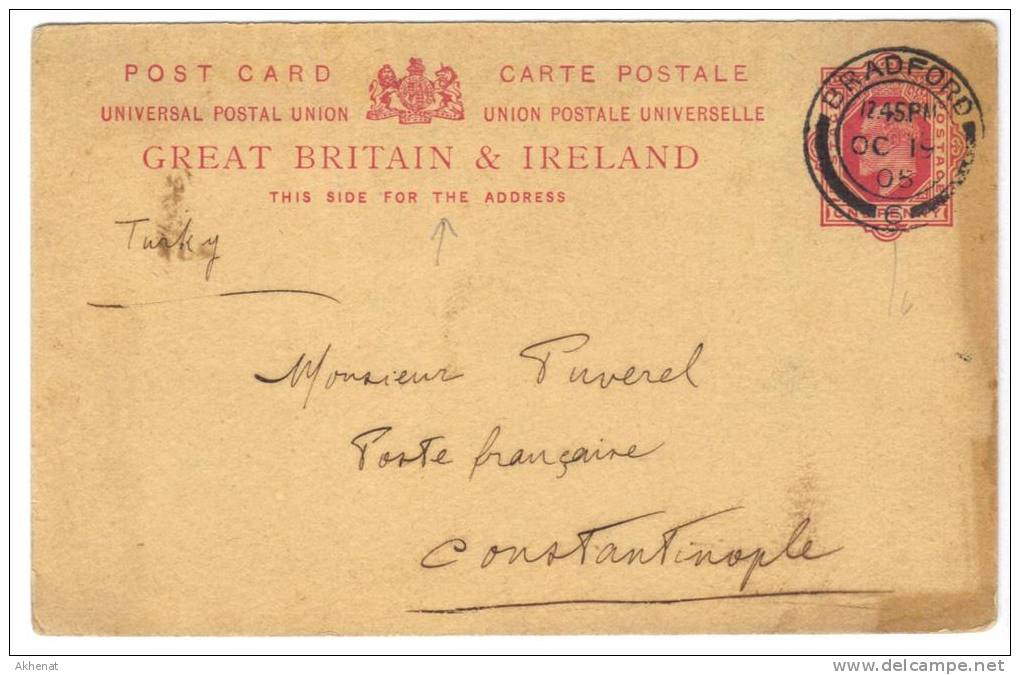 ENG169 - U.K. , Intero Viaggiato Da Bradford Per Costantinople Francaise (Turkey) 19OC05  . - Storia Postale