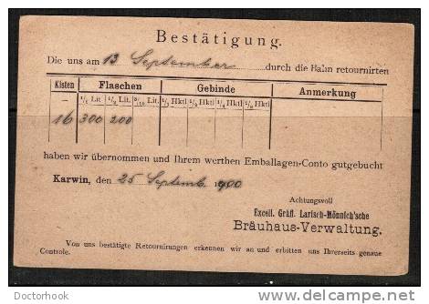 AUSTRIA    1900 COMMERCIAL POSTAL STATIONARY CARD Karwin To Ruttka CDS (25/9/1900) CANCEL - Briefe U. Dokumente