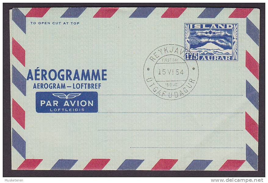 Iceland Postal Stationery Ganzsache Entier Aérogramme - Loftbref REYKJAVIK 1954 - Ganzsachen