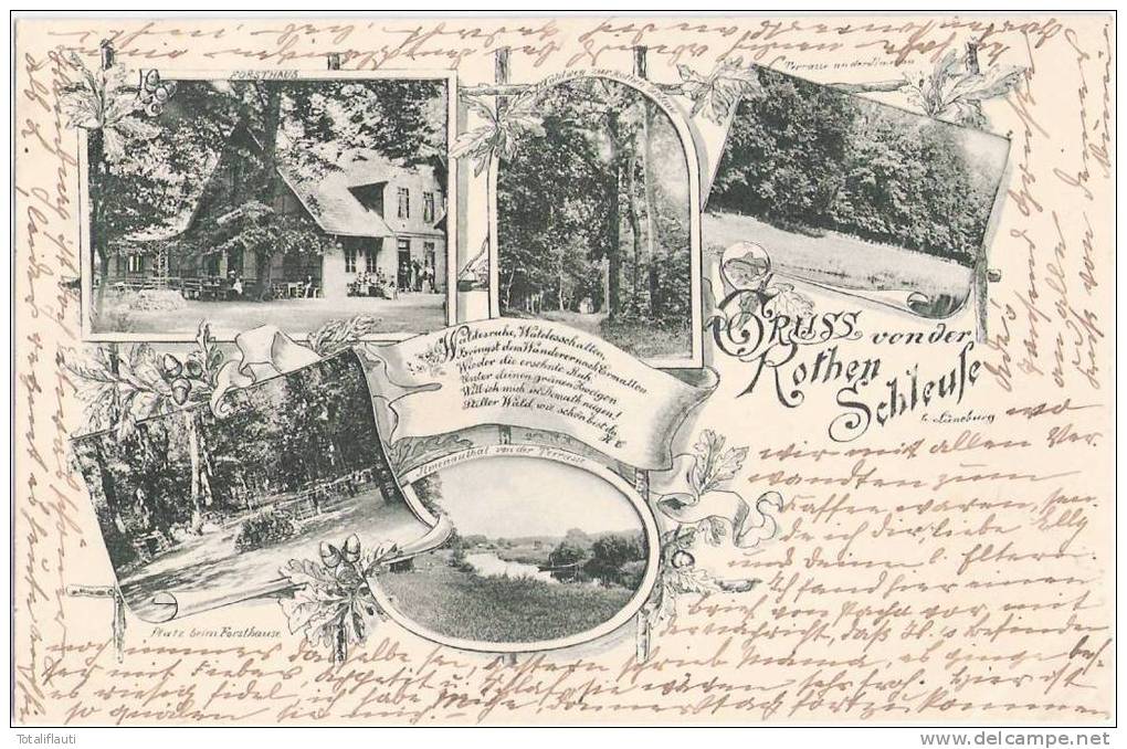 Lüneburg Gruss Von Der Rothen Schleuse Jugendstil Rahmen Belebt Spruch 13.7.1898 Gelaufen - Lüneburg