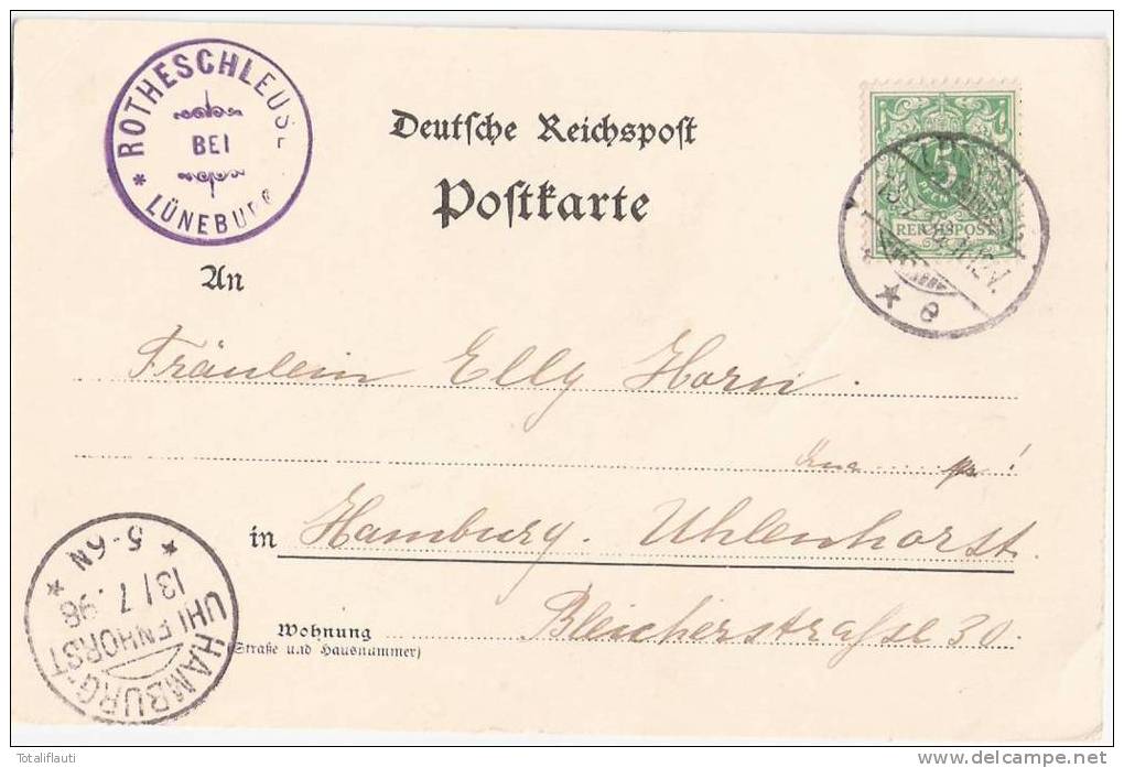 Lüneburg Gruss Von Der Rothen Schleuse Jugendstil Rahmen Belebt Spruch 13.7.1898 Gelaufen - Lüneburg