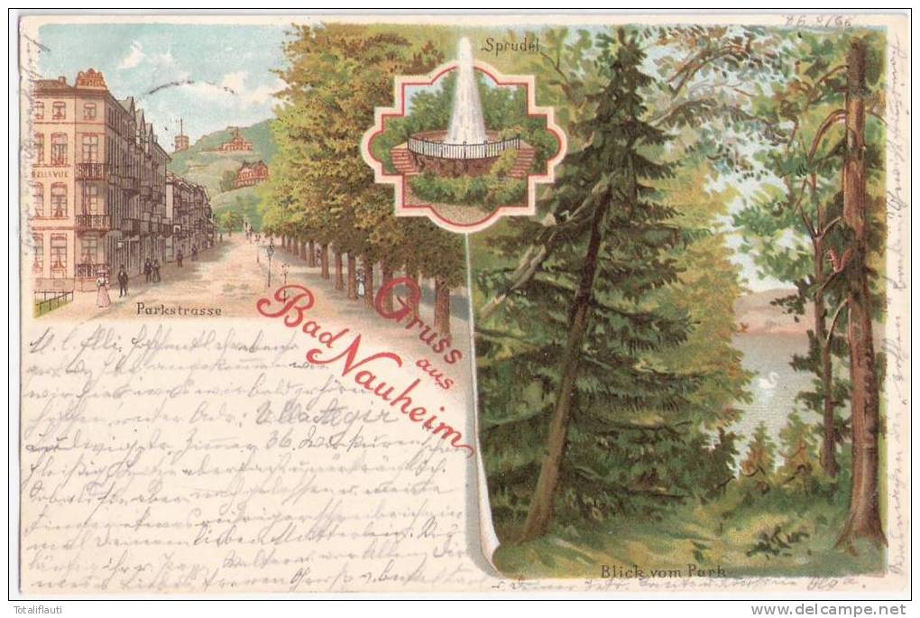 Gruss Aus Bad Nauheim Color Litho Parkstrasse Haus Bellevue 22.8.1898 Gelaufen - Bad Nauheim