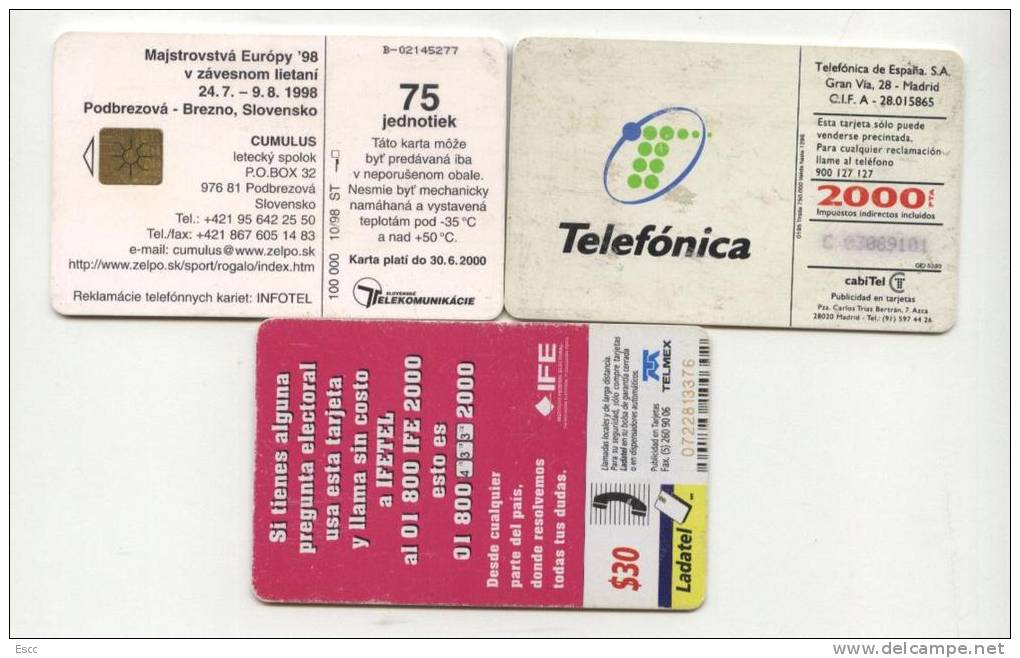 3 Used Phone Cards  From Spain, Mexico,  Slovakia Lot 61 - Andere - Afrika