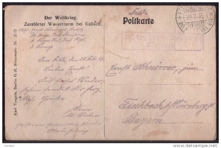 AK 1. Weltkrieg, Zerstörter Wasserturm Bei Kalisch, Gel Feldpost 1916 - Posen