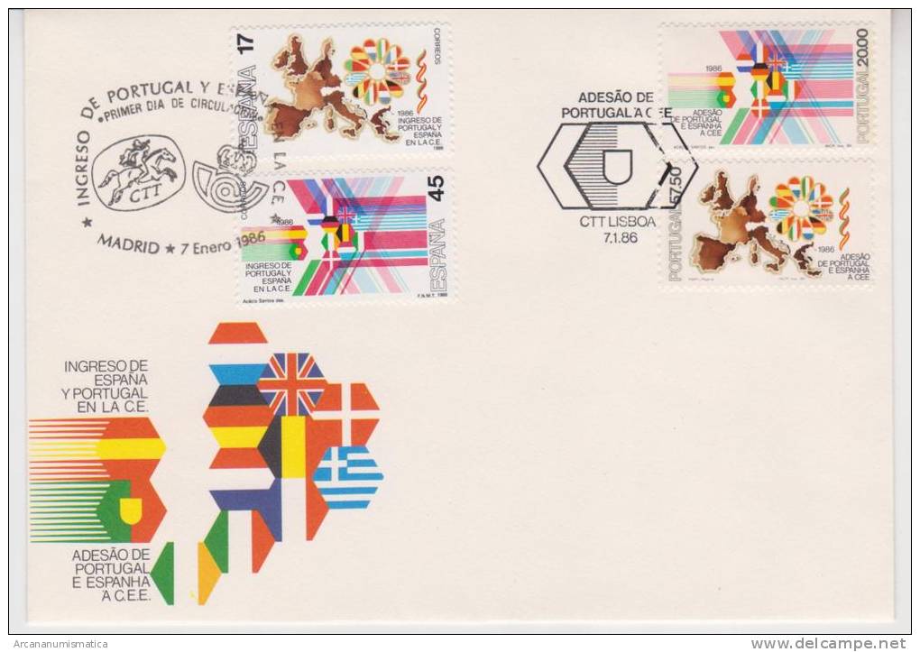 PORTUGAL   FDC Sobre De Primer Dia De Circulación Ingreso De Portugal Y España En La CEE   S-995 - FDC