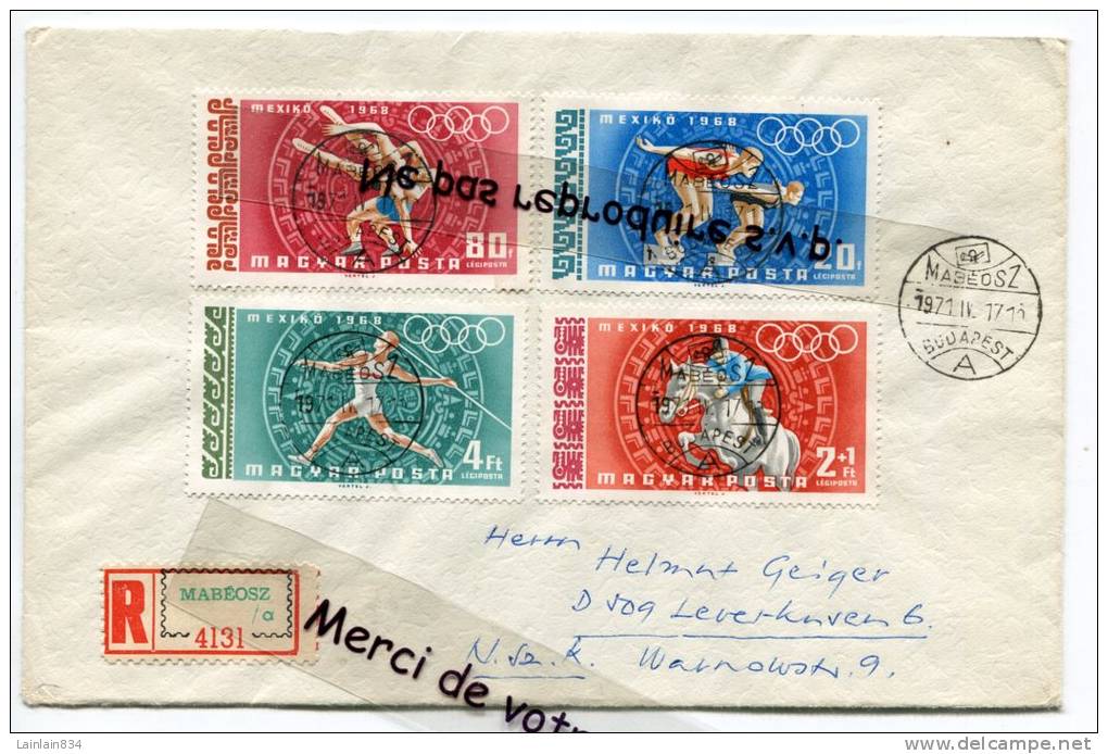 - Cover Recommandé - Hongrie, 4 Stamps ( Mexico 1968 ) - 1971,  Adressé à Warnonsk, Cachet Budapest, Très Bon état. . - Briefe U. Dokumente