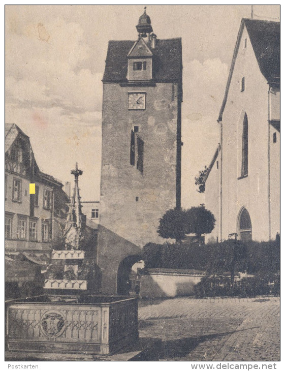 ALTE POSTKARTE ISNY IM ALLGÄU WASSERTOR MIT FLAGGE 1943 BRUNNEN Beflaggung Cpa Postcard AK Ansichtskarte - Isny