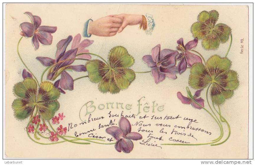 Carte Postale Ancienne "Bonne Fête" Avec  Trèfle à 4 Feuilles - Día De La Madre