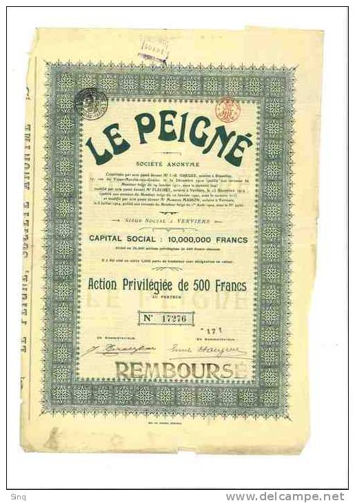 Le Peigné 23 Décembre 1919 Action De 500 Francs - Autres & Non Classés