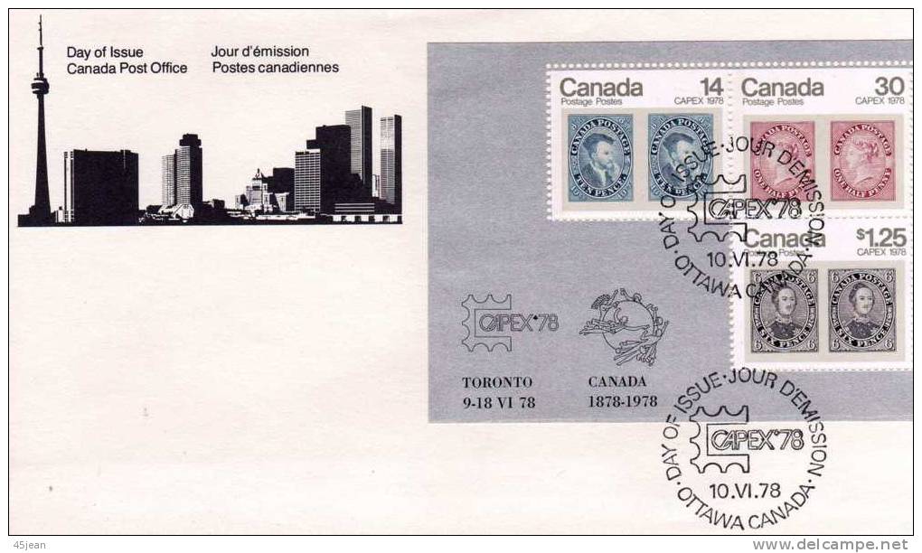 Canada: 1978 Très Belle Fdc "CAPEX 789" Avec Bloc Cachet Ottawa - Cartas & Documentos