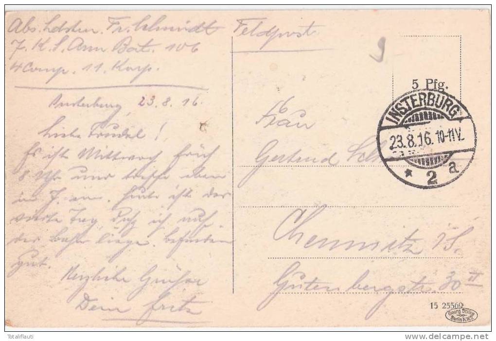 Insterburg Altes Schloss Frau Mit Kind An Parkbank Rechts J Mohr Jun. Nachfahren 23.8.1916 Gelaufen Als Feldpost - Ostpreussen