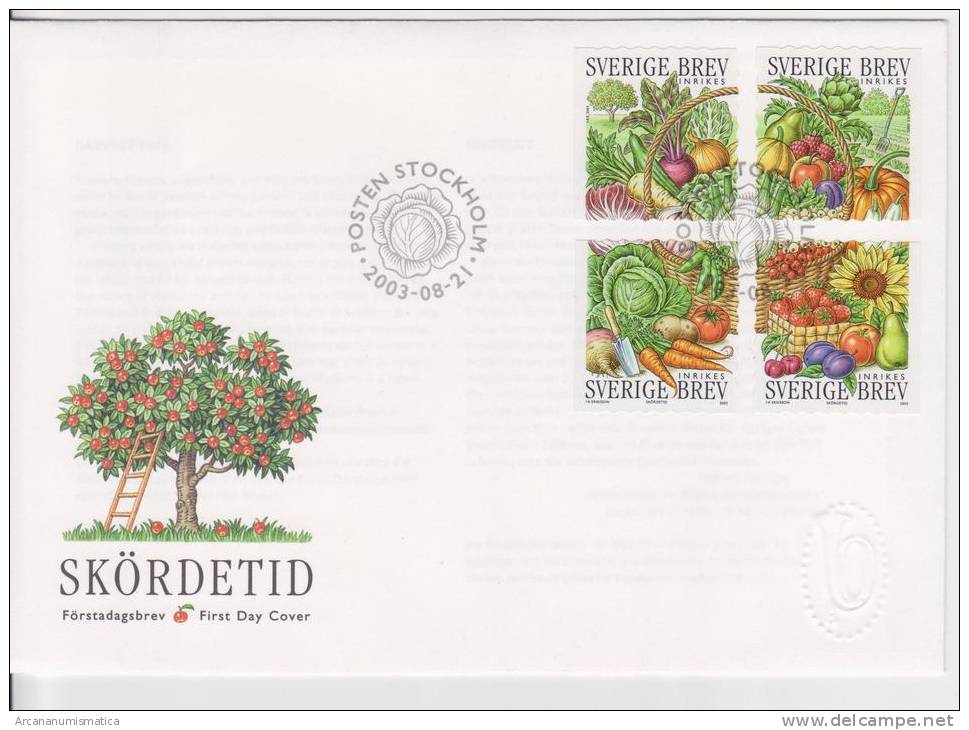 SUECIA  2003  FDC Sobre De Primer Día De Circulación   "VEGETABLES - SKÖRDETID"  S-1053 - Neufs