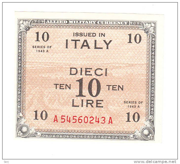 Italy 10 Lire 1943 XF++ AUNC P M19a  M19 A - Allied Occupation WWII