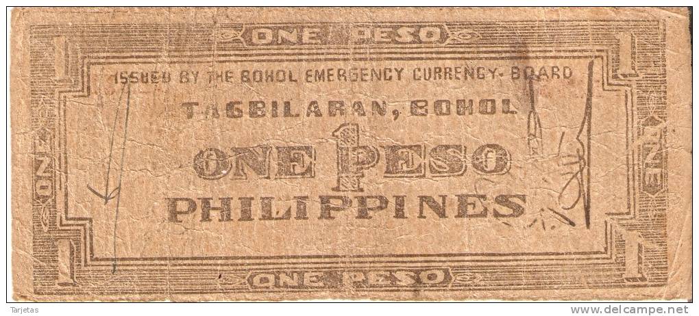 BILLETE DE FILIPINAS DE 1  PESO DEL AÑO 1942 (RARO)  (BANKNOTE-BANK NOTE) - Filipinas