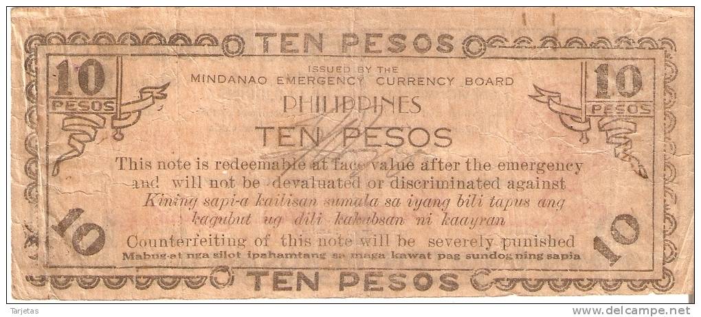 BILLETE DE FILIPINAS DE 10 PESOS DEL AÑO 1943 (RARO)  (BANKNOTE-BANK NOTE) - Filipinas