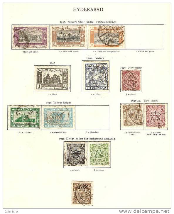 INDIA - HYDERABAD 1937-49 FINE USED COLLECTION ON AN ALBUM PAGE Cat £44+ - Hyderabad