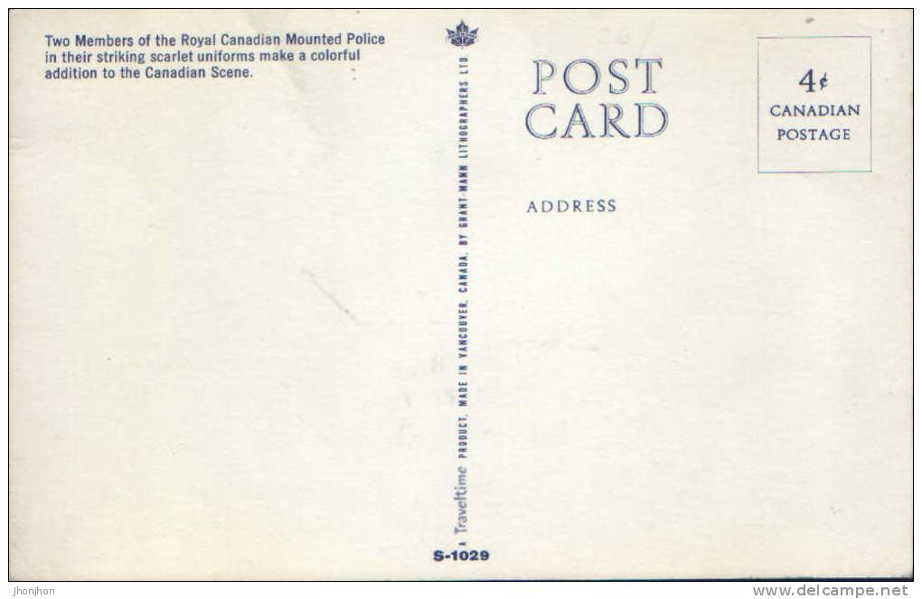 Canada -Postcard-Two Members Of The Royal Canadian Mounted Police-unused - Police - Gendarmerie