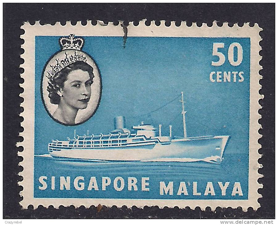 SINGAPORE 1955 - 59 QE2 50 Ct BLUE  BLACK USED STAMP SG 49..( B223 ) - Singapore (...-1959)